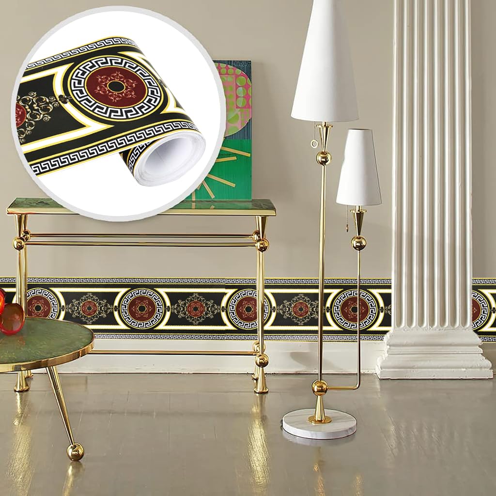 HASTHIP 2 Roll Peel and Stick Wallpaper Border, Modern Abstract Self Adhesive Wall Border Molding Ceiling Decorative Border Tiles Stciker for Home, Bathroom, Living Room (94.4 X 3.9 Inch Roll) HASTHIP 2 Roll Peel and Stick Wallpaper Border, Modern Abstract Self Adhesive Wall Border Molding Ceiling Decorative Border Tiles Stciker for Home, Bathroom, Living Room (94.4 X 3.9 Inch Roll)